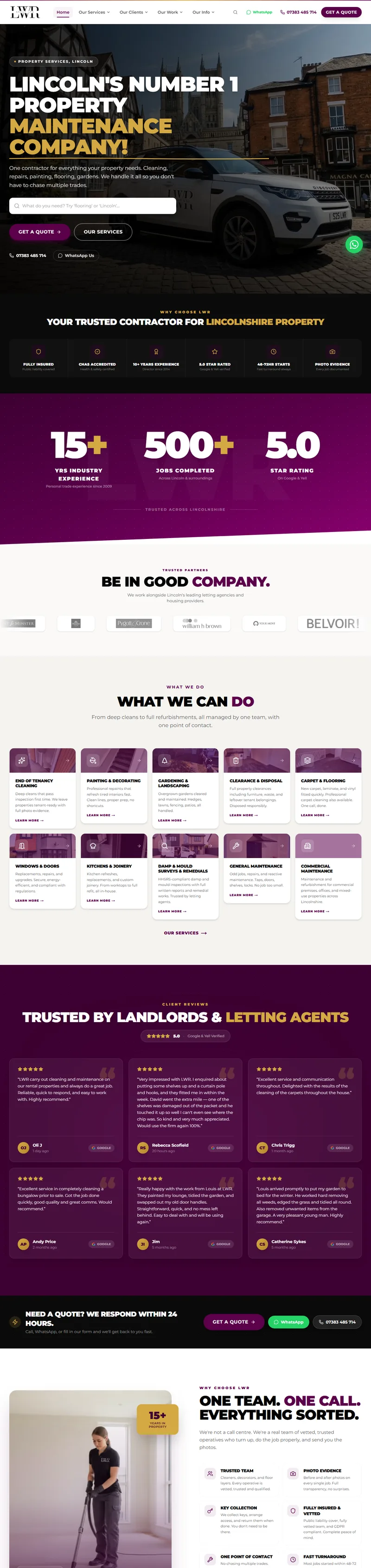 LWR Group website screenshot — built by Zebweb Lincoln